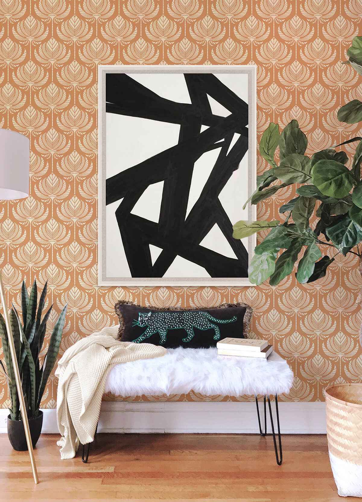 Palmier Orange Lotus Fan Wallpaper - York Wallcoverings - 4014-26423 - York Wallcoverings Wallpaper