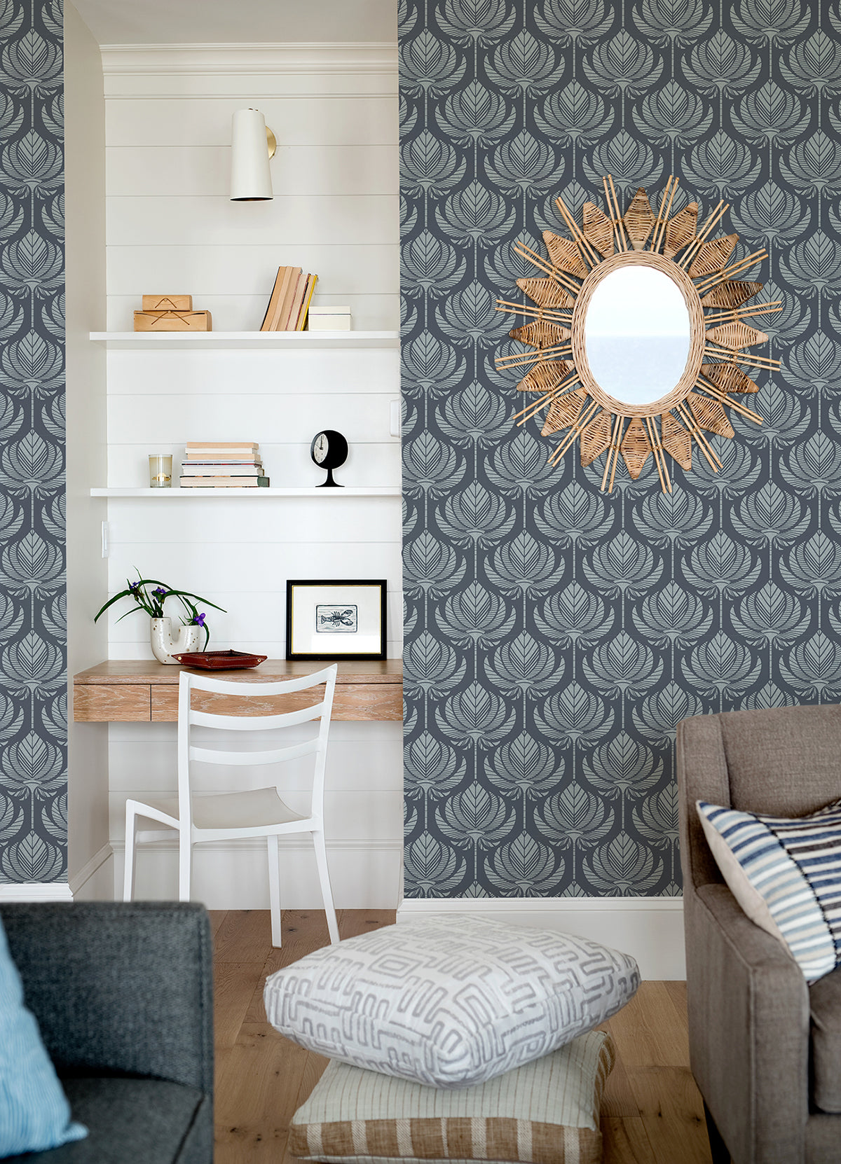 palmier-navy-lotus-fan-wallpaper-york-wallcoverings-4014-26424 - York Wallcoverings Wallpaper