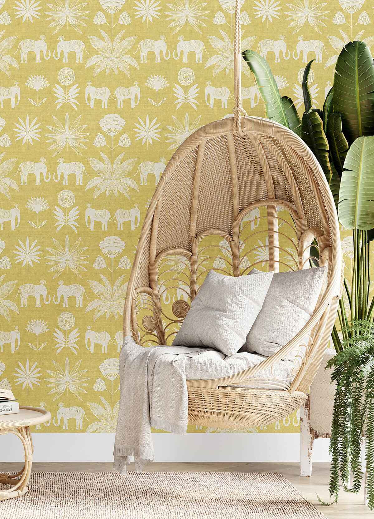 bazaar-yellow-elephant-oasis-wallpaper-york-wallcoverings-4014-26434 - York Wallcoverings Wallpaper