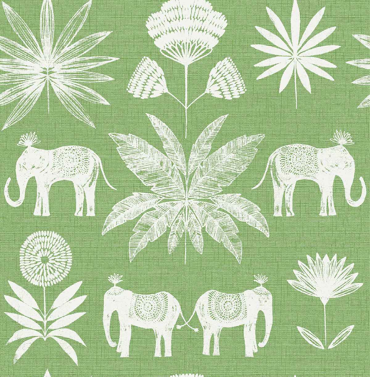 Bazaar Green Elephant Oasis Wallpaper - York Wallcoverings - 4014-26435 - York Wallcoverings Wallpaper