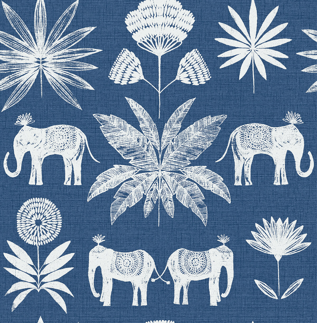 bazaar-blue-elephant-oasis-wallpaper-york-wallcoverings-4014-26436 - York Wallcoverings Wallpaper