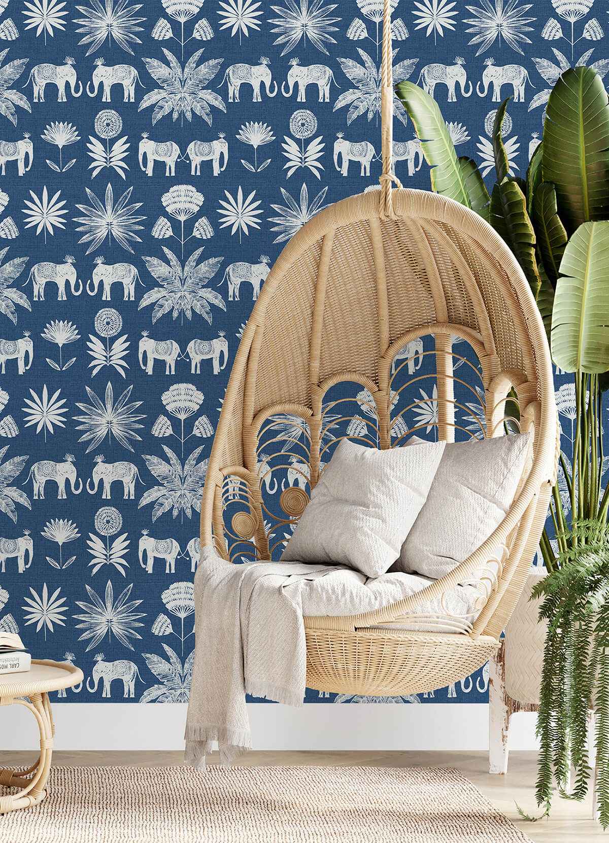 Bazaar Blue Elephant Oasis Wallpaper - York Wallcoverings - 4014-26436 - York Wallcoverings Wallpaper