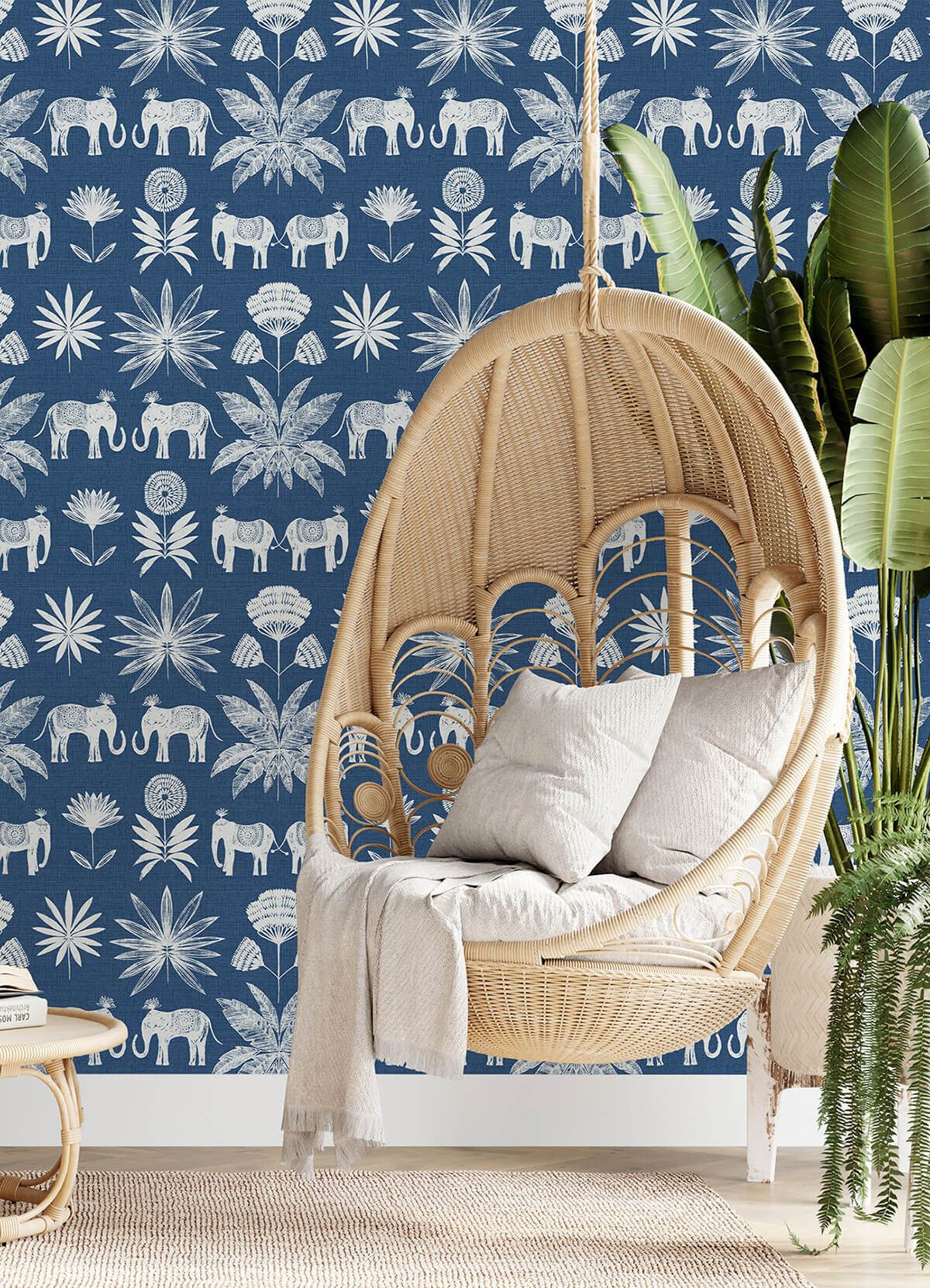 bazaar-blue-elephant-oasis-wallpaper-york-wallcoverings-4014-26436 - York Wallcoverings Wallpaper