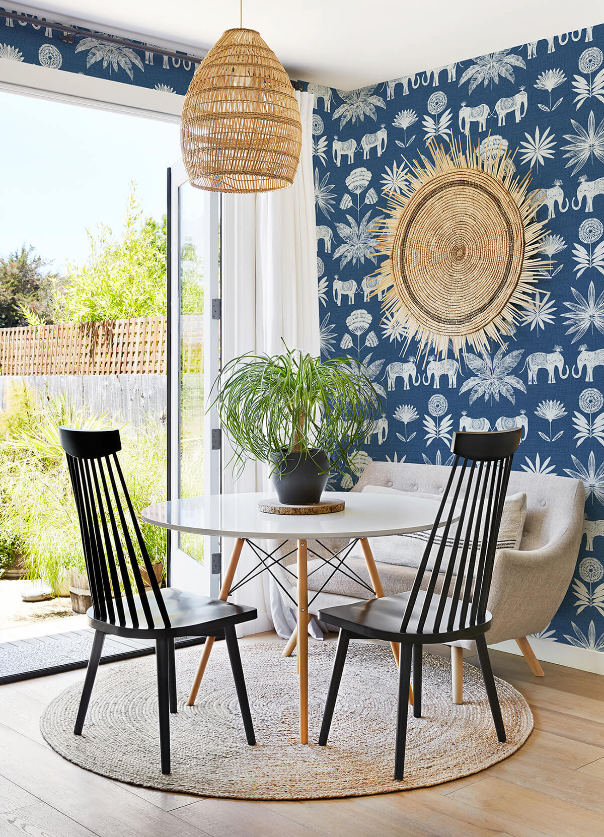bazaar-blue-elephant-oasis-wallpaper-york-wallcoverings-4014-26436 - York Wallcoverings Wallpaper