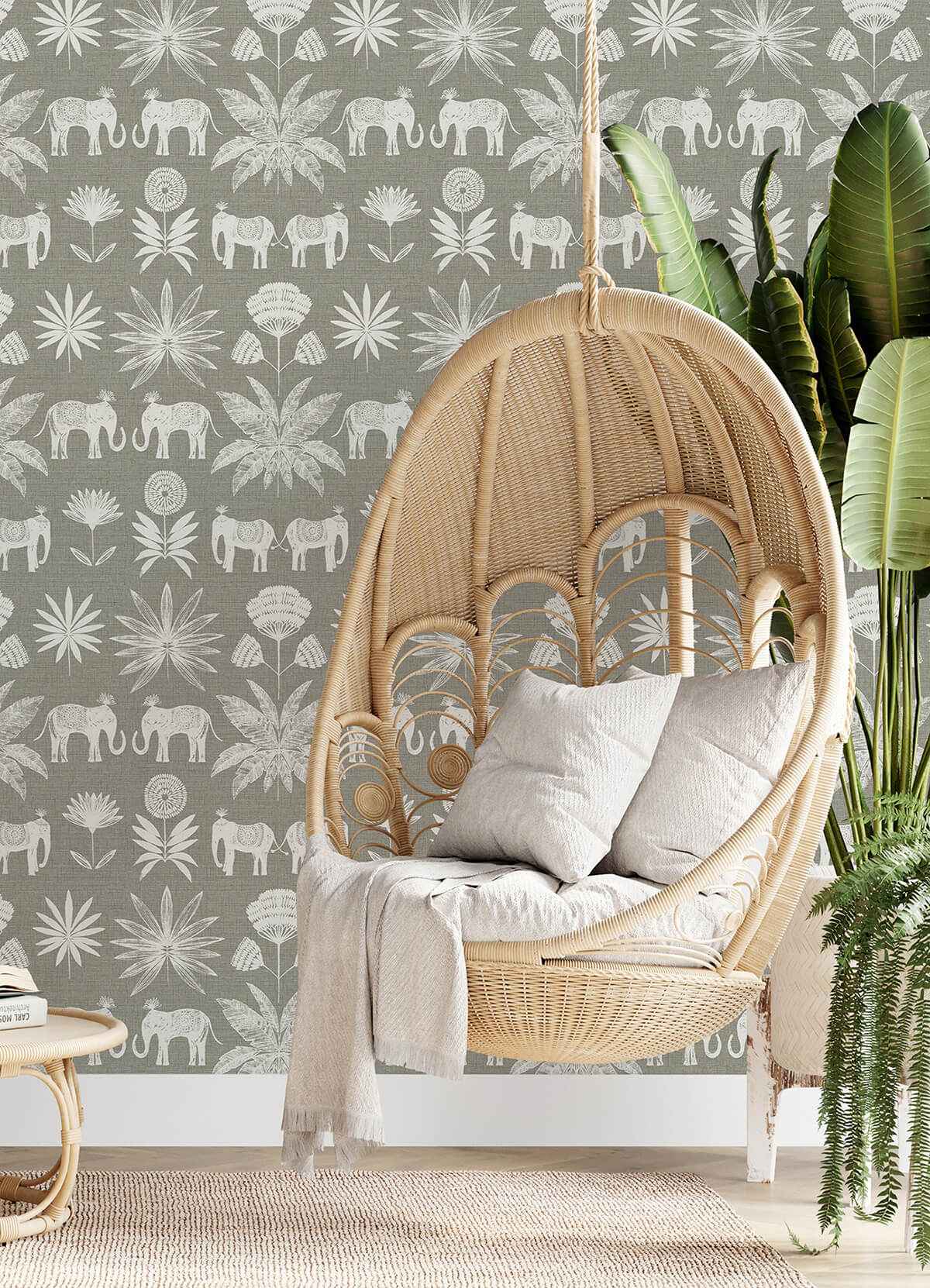 bazaar-grey-elephant-oasis-wallpaper-york-wallcoverings-4014-26437 - York Wallcoverings Wallpaper