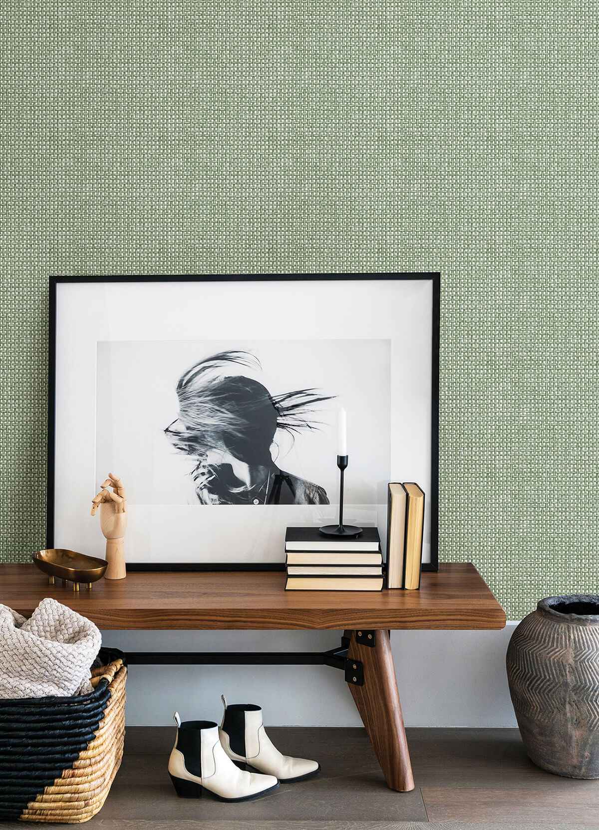 Zia Green Basketweave Wallpaper - York Wallcoverings - 4014-26438 - York Wallcoverings Wallpaper