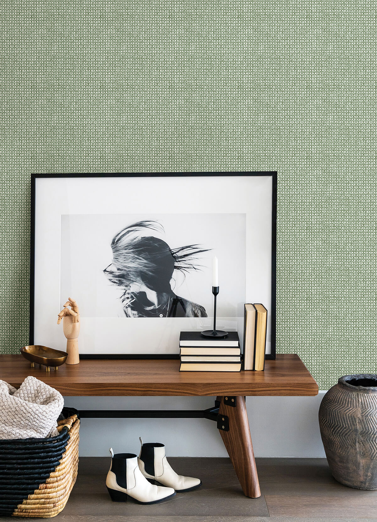 zia-green-basketweave-wallpaper-york-wallcoverings-4014-26438 - York Wallcoverings Wallpaper