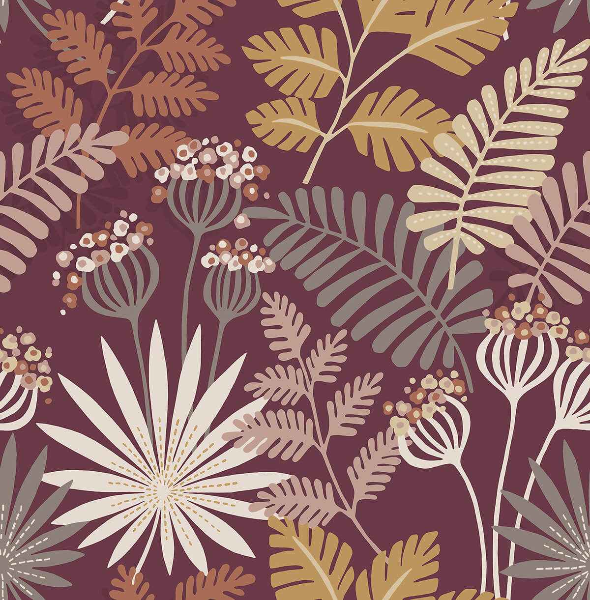praslin-merlot-botanical-wallpaper-york-wallcoverings-4014-26449 - York Wallcoverings Wallpaper