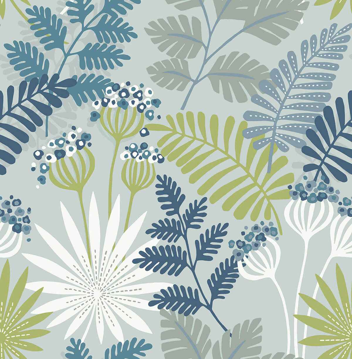 Praslin Sky Blue Botanical Wallpaper - York Wallcoverings - 4014-26450 - York Wallcoverings Wallpaper