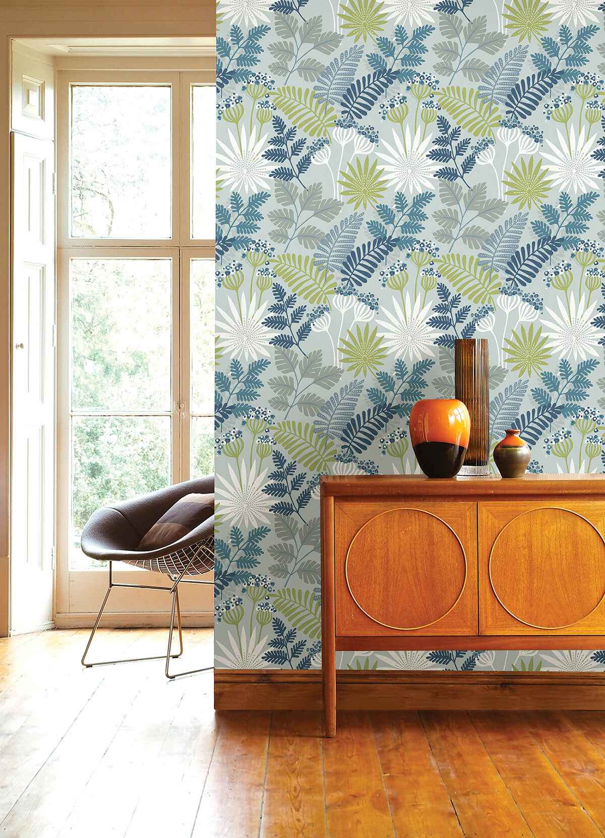 Praslin Sky Blue Botanical Wallpaper - York Wallcoverings - 4014-26450 - York Wallcoverings Wallpaper