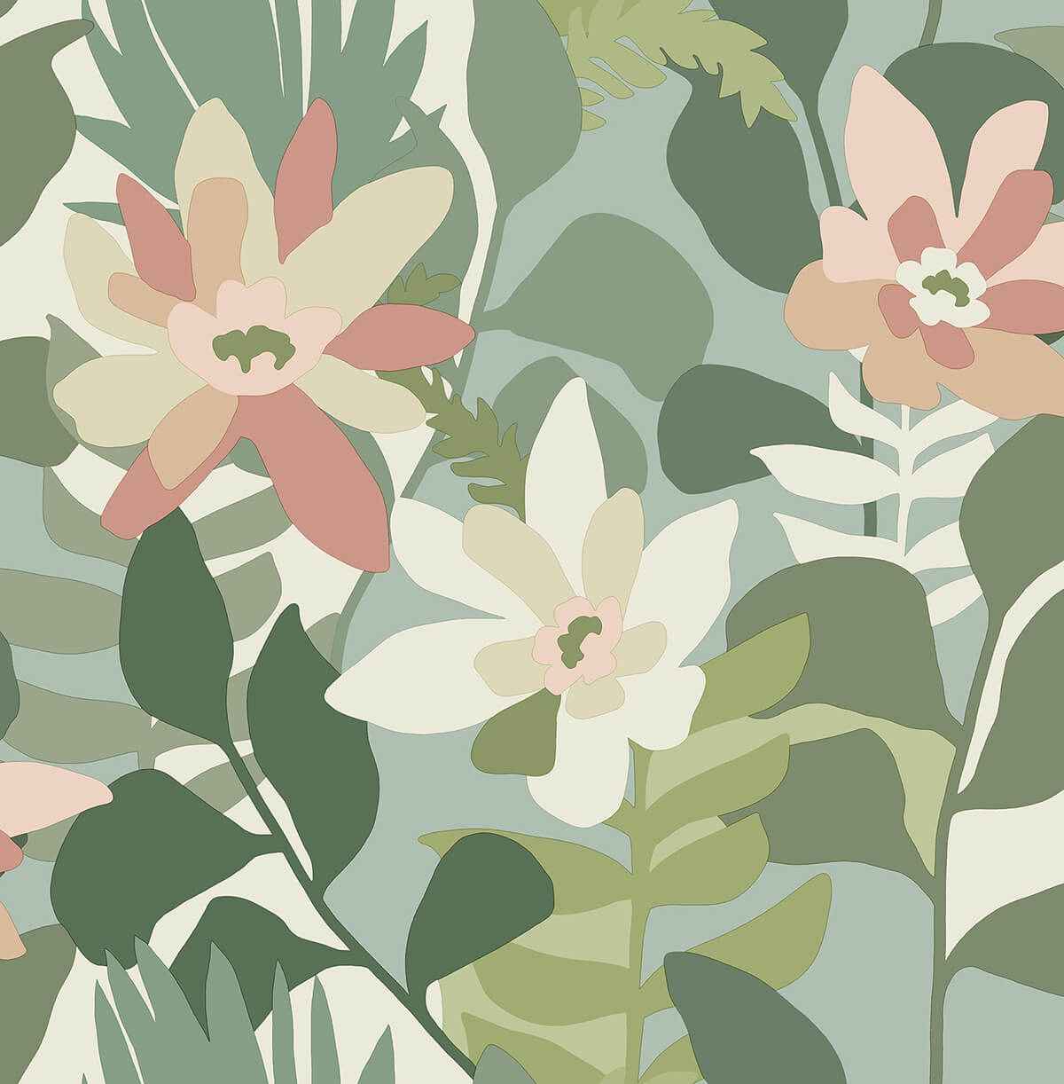 koko-green-floral-wallpaper-york-wallcoverings-4014-26452 - York Wallcoverings Wallpaper