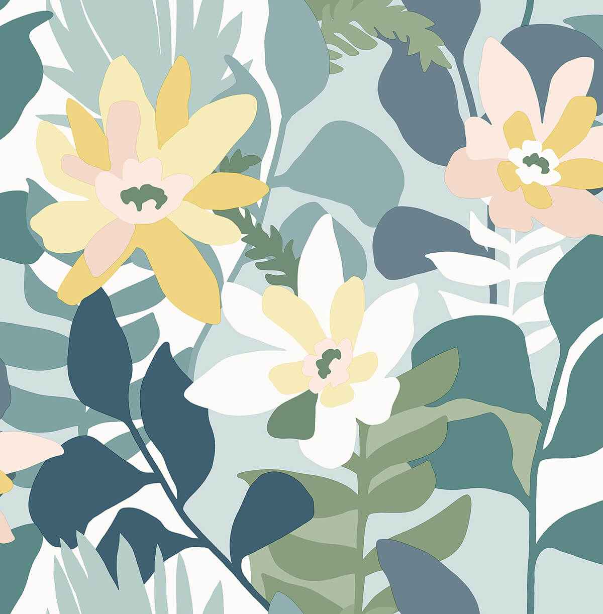 koko-turquoise-floral-wallpaper-york-wallcoverings-4014-26456 - York Wallcoverings Wallpaper