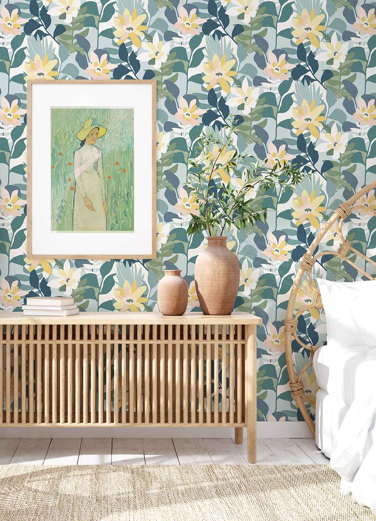 koko-turquoise-floral-wallpaper-york-wallcoverings-4014-26456 - York Wallcoverings Wallpaper