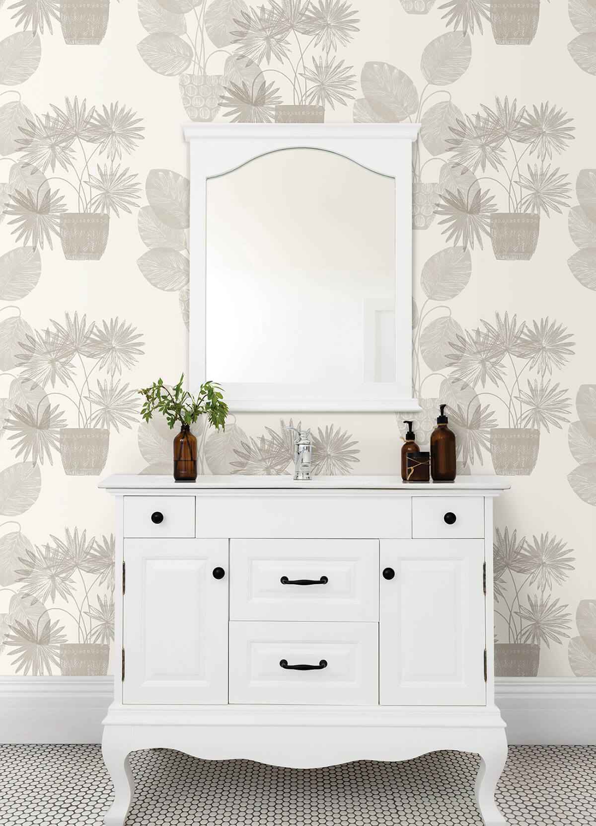 Aida Light Grey Potted Plant Wallpaper - York Wallcoverings - 4014-87555 - York Wallcoverings Wallpaper