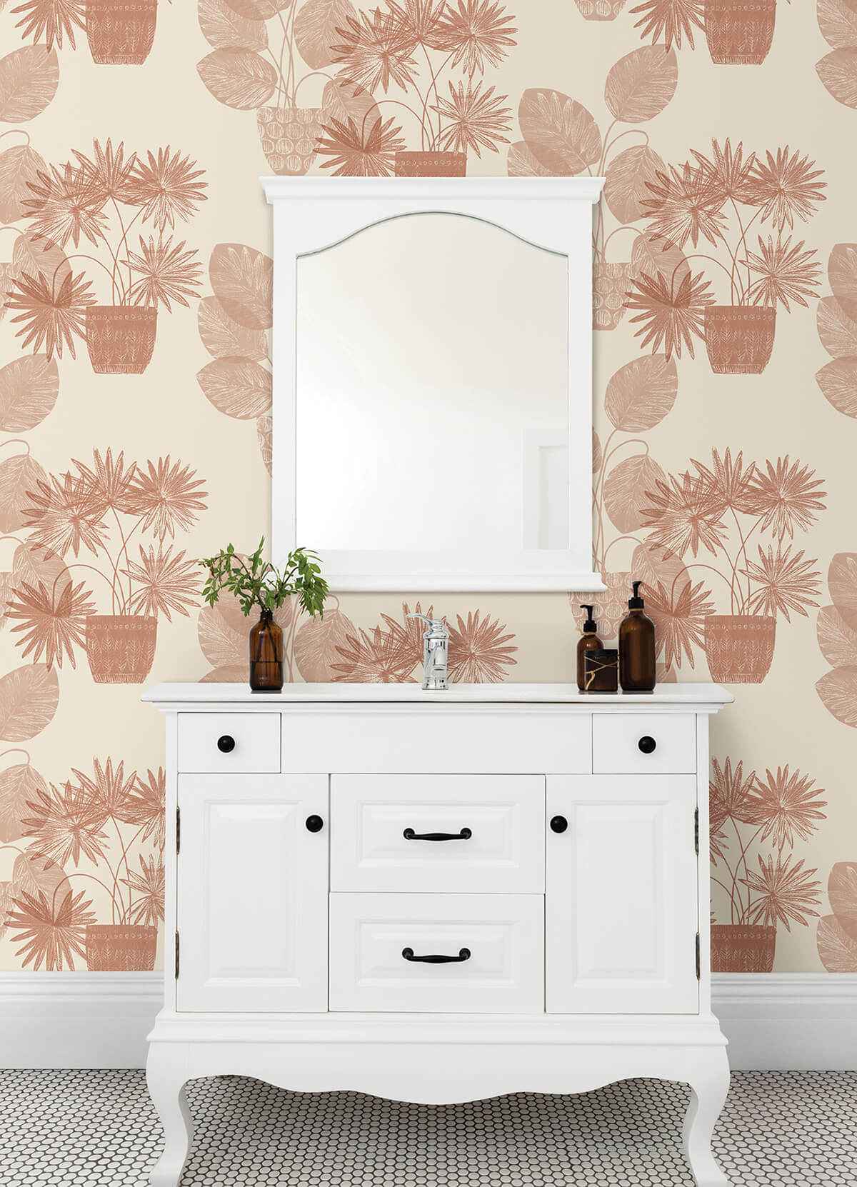 Aida Pink Potted Plant Wallpaper - York Wallcoverings - 4014-87556 - York Wallcoverings Wallpaper