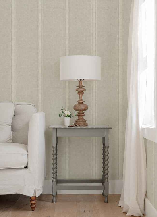Linette Beige Fabric Stripe Wallpaper - York Wallcoverings - 4072-70070 - York Wallcoverings Wallpaper