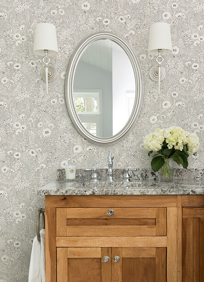 agathon-taupe-floral-wallpaper-york-wallcoverings-4072-70049 - York Wallcoverings Papel pintado