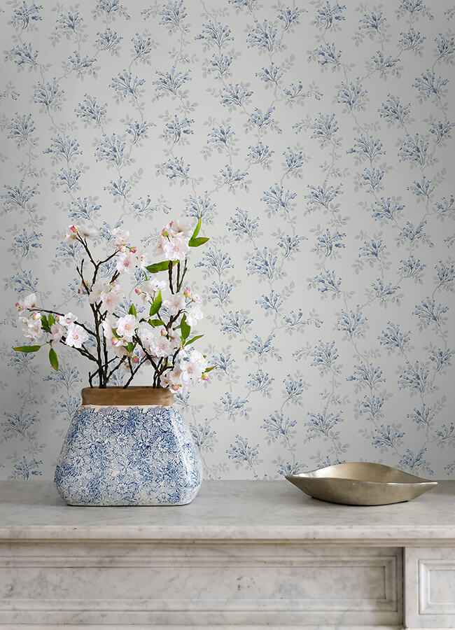 Sofiane Blue Botanical Trail Wallpaper - York Wallcoverings - 4072-70039 - York Wallcoverings Wallpaper