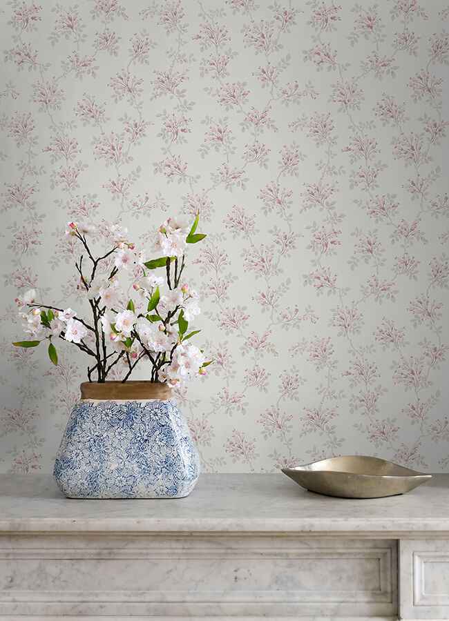 Sofiane Pink Botanical Trail Wallpaper - York Wallcoverings - 4072-70038 - York Wallcoverings Wallpaper