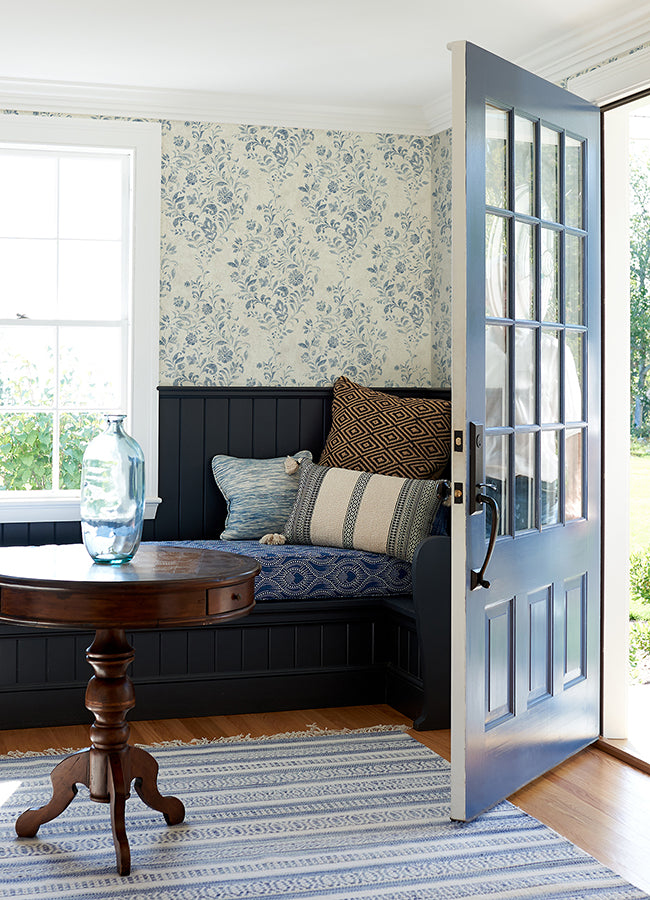 Isidore Blue Scroll Wallpaper - York Wallcoverings - 4072-70006 - York Wallcoverings Wallpaper