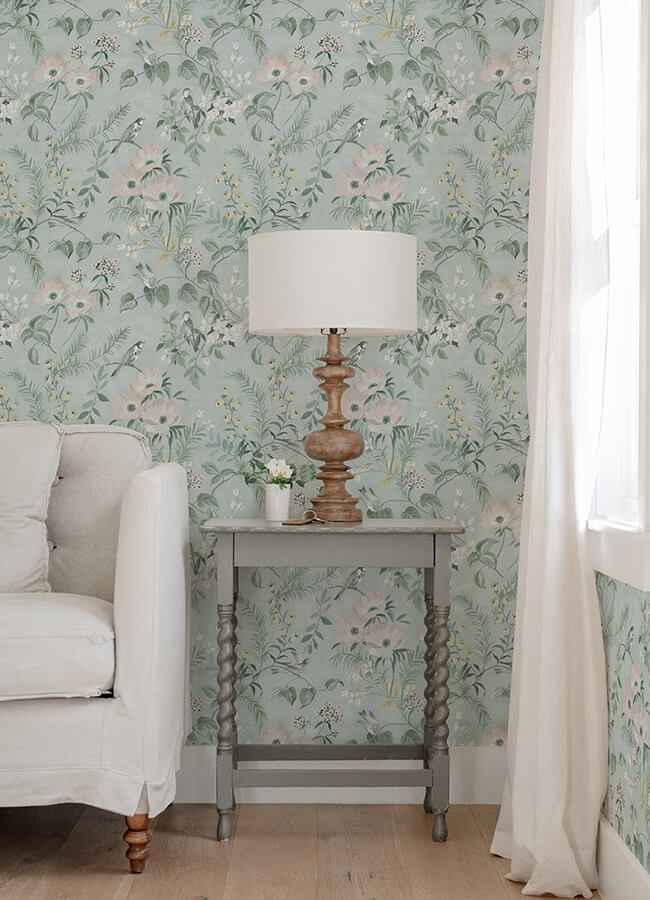 Frederique Mint Floral Wallpaper - York Wallcoverings - 4072-70005 - York Wallcoverings Wallpaper