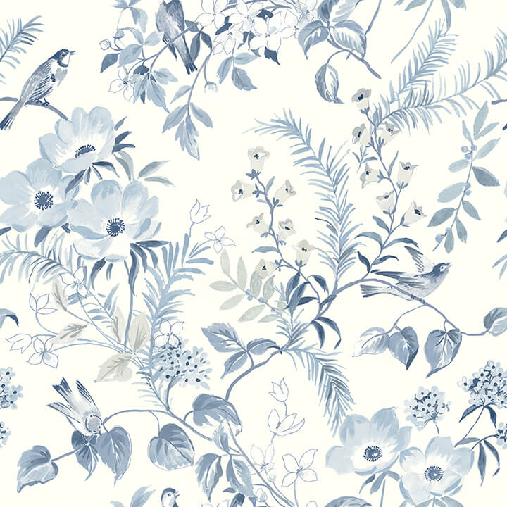 frederique-blue-floral-wallpaper-york-wallcoverings-4072-70004 - York Wallcoverings Papel pintado