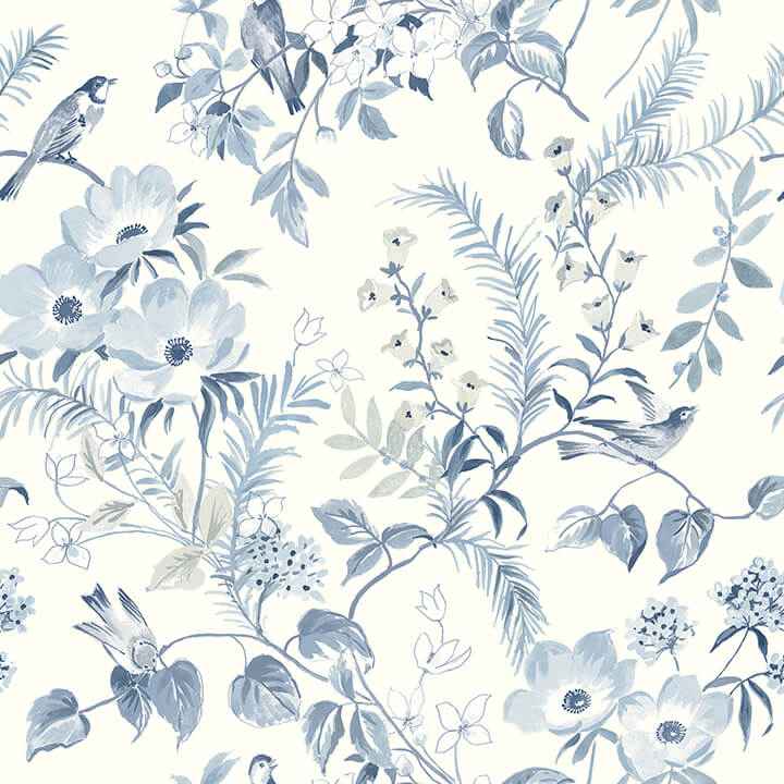 Frederique Blue Floral Wallpaper - York Wallcoverings - 4072-70004 - York Wallcoverings Wallpaper