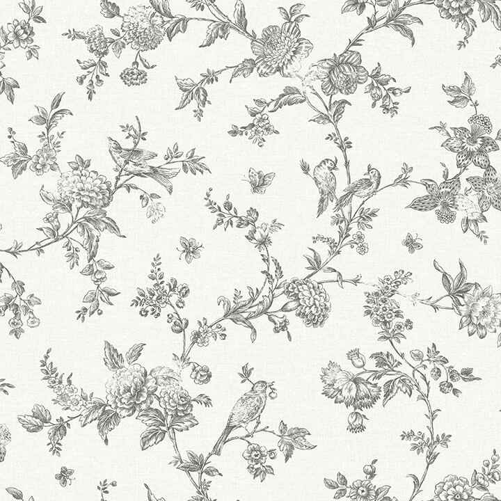 Nightingale Charcoal Floral Trail Wallpaper - York Wallcoverings - 4072-70065