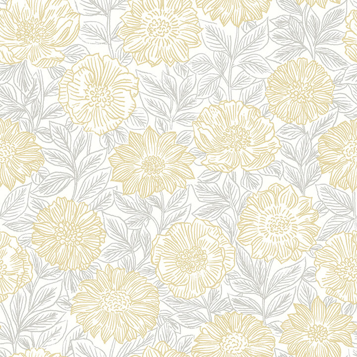 faustin-yellow-floral-wallpaper-york-wallcoverings-4072-70048 - York Wallcoverings Papel pintado