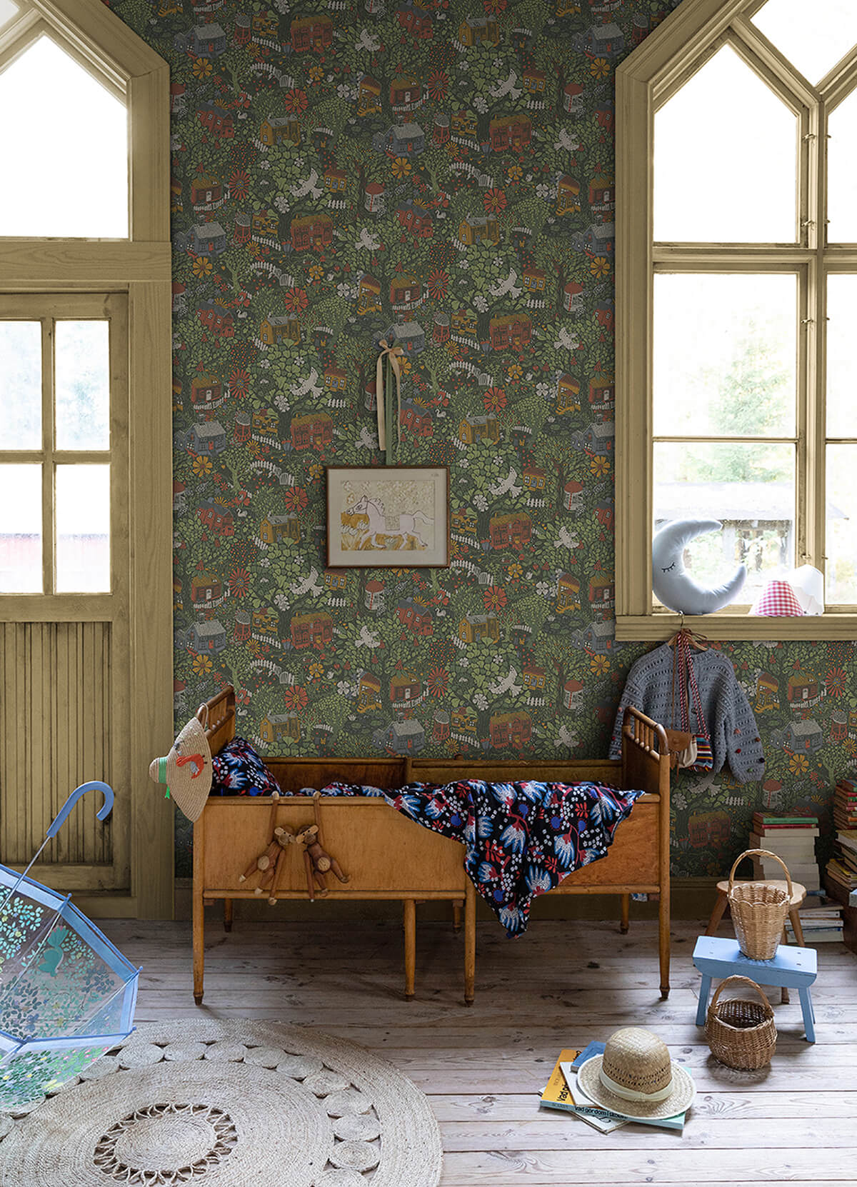 bygga-bo-green-woodland-village-wallpaper-york-wallcoverings-4111-63003 - York Wallcoverings Wallpaper