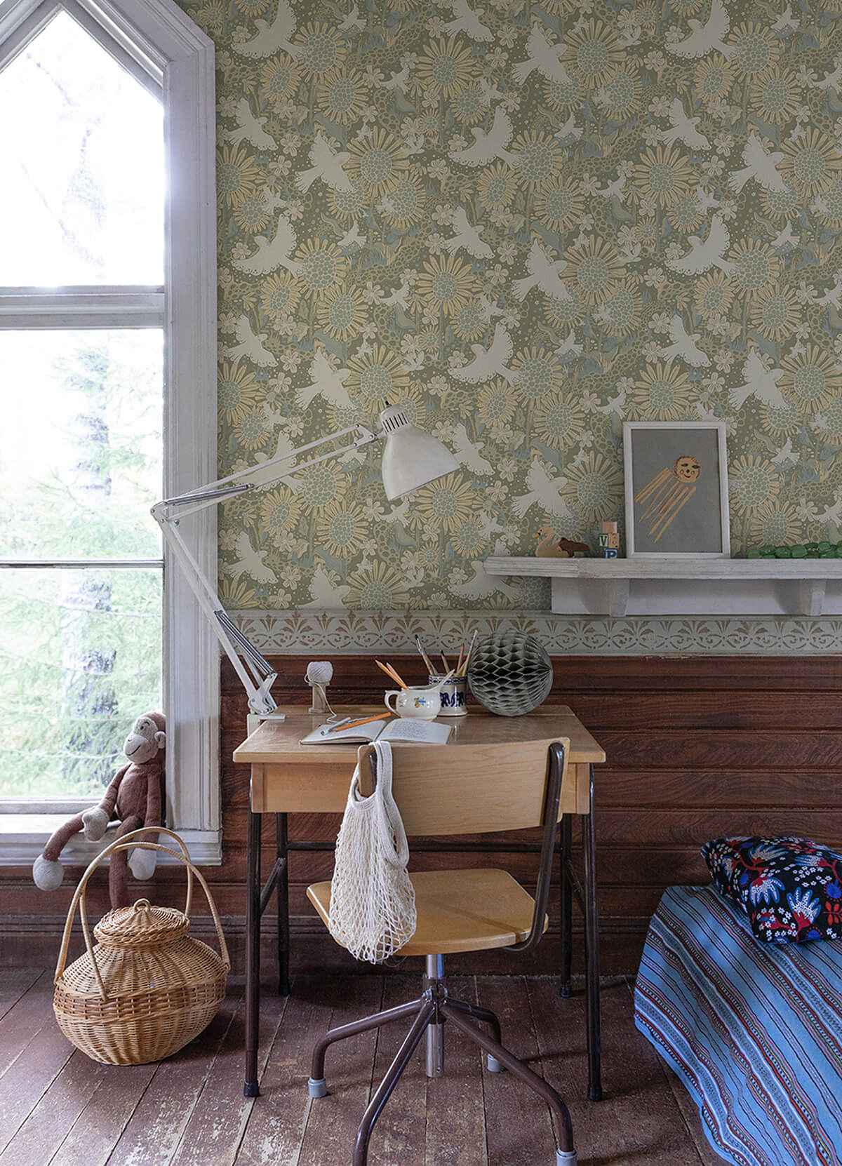 Drömma Sage Songbirds and Sunflowers Wallpaper - York Wallcoverings - 4111-63009 - York Wallcoverings Papel pintado