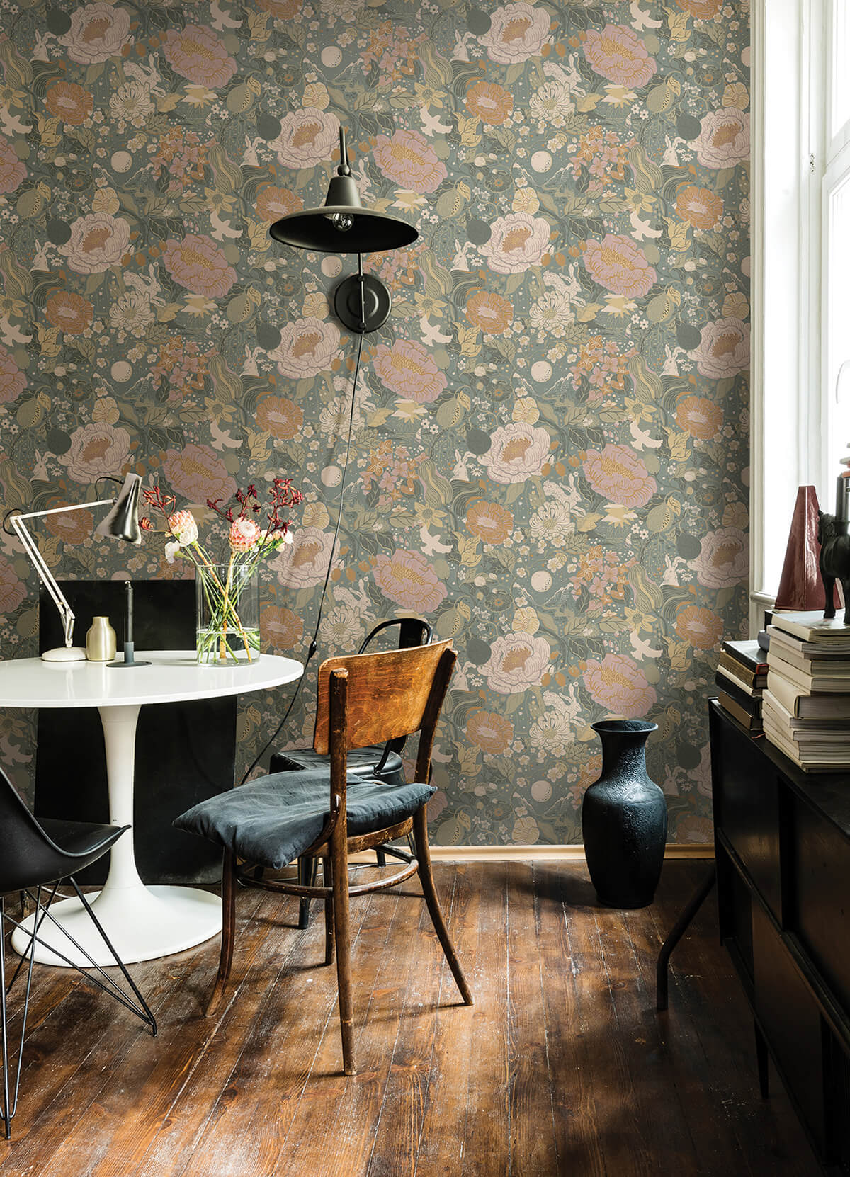 vxa-slate-rabbits-rosehips-wallpaper-york-wallcoverings-4111-63016 - York Wallcoverings Wallpaper