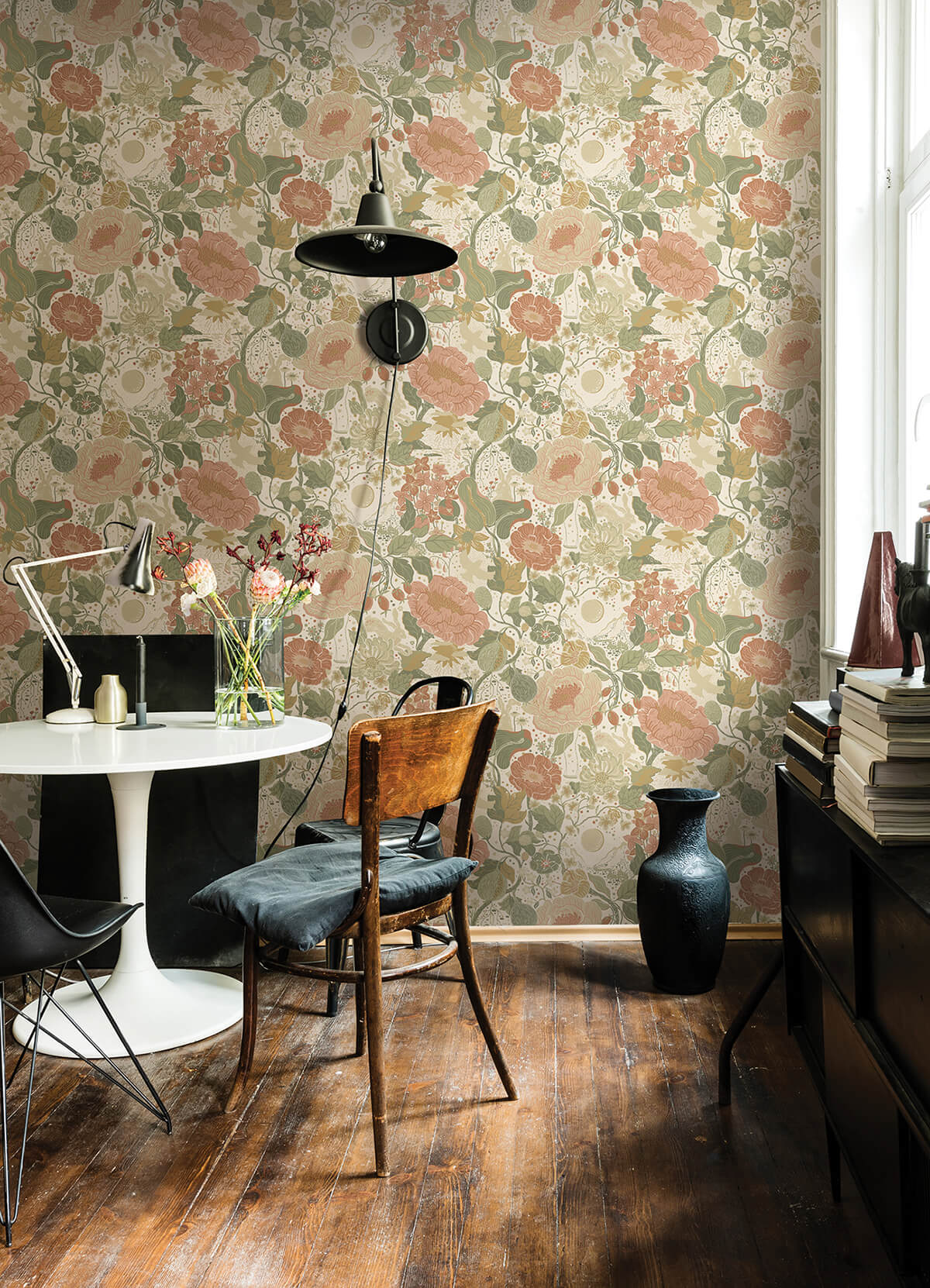 vxa-green-rabbits-rosehips-wallpaper-york-wallcoverings-4111-63012 - York Wallcoverings Papel pintado