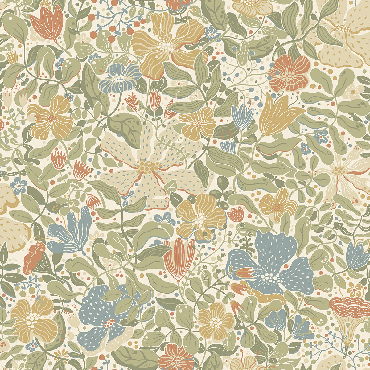 midsommar-light-green-floral-medley-wallpaper-york-wallcoverings-4111-63017 - York Wallcoverings Papel pintado