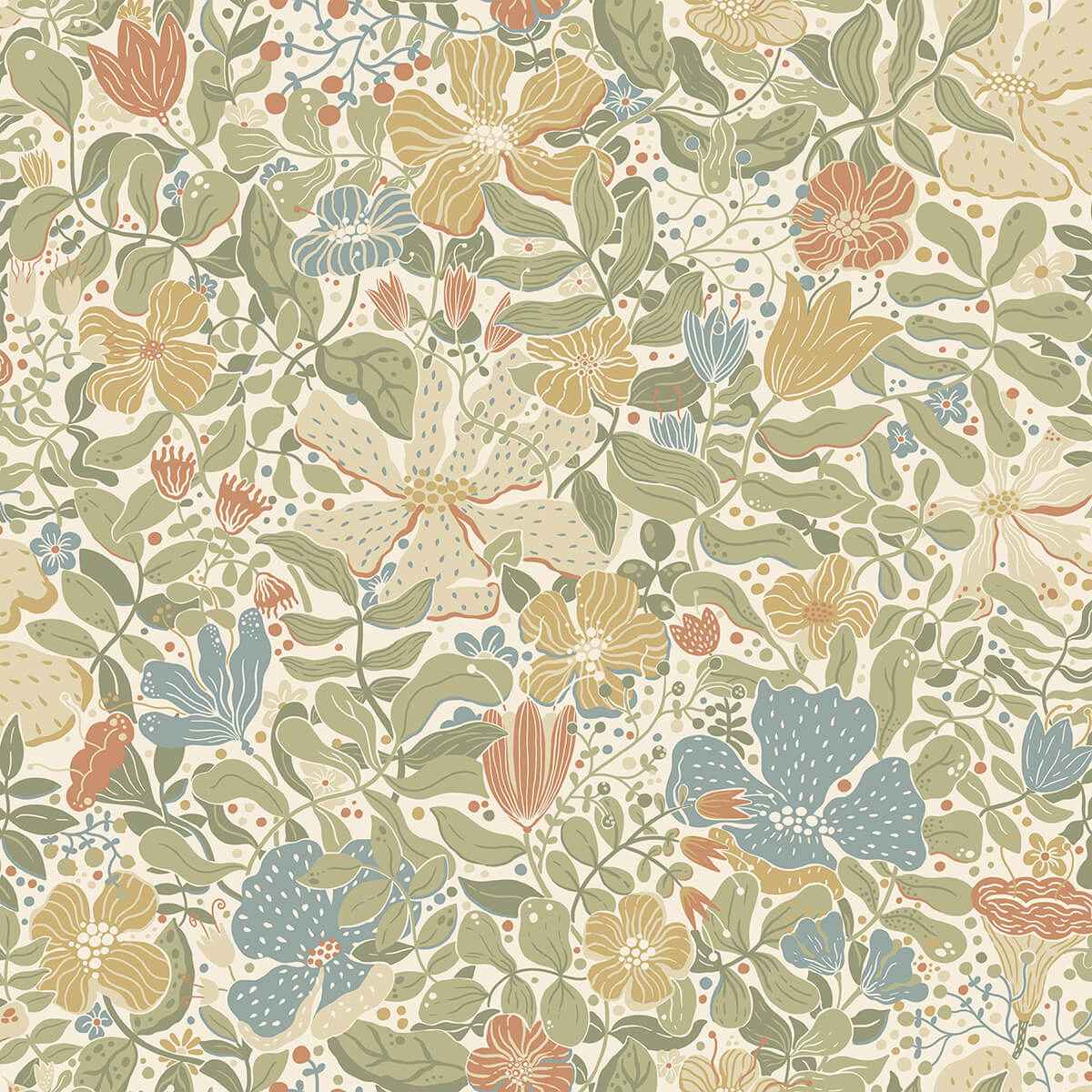 Midsommar Light Green Floral Medley Wallpaper - York Wallcoverings - 4111-63017 - York Wallcoverings Wallpaper