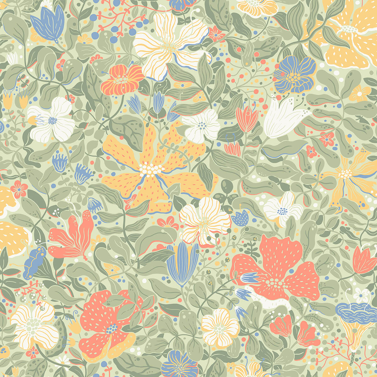 midsommar-sage-floral-medley-wallpaper-york-wallcoverings-4111-63018 - York Wallcoverings Papel pintado