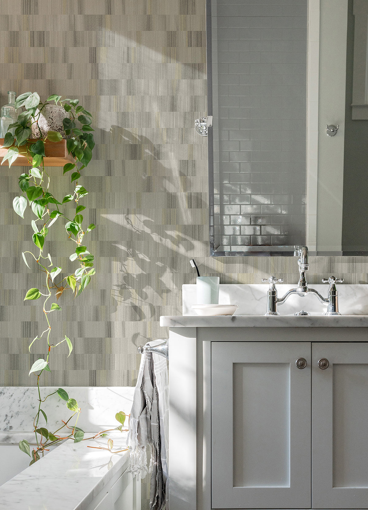 flicker-light-grey-horizontal-textured-stripe-wallpaper-york-wallcoverings-ast4679 - York Wallcoverings Wallpaper