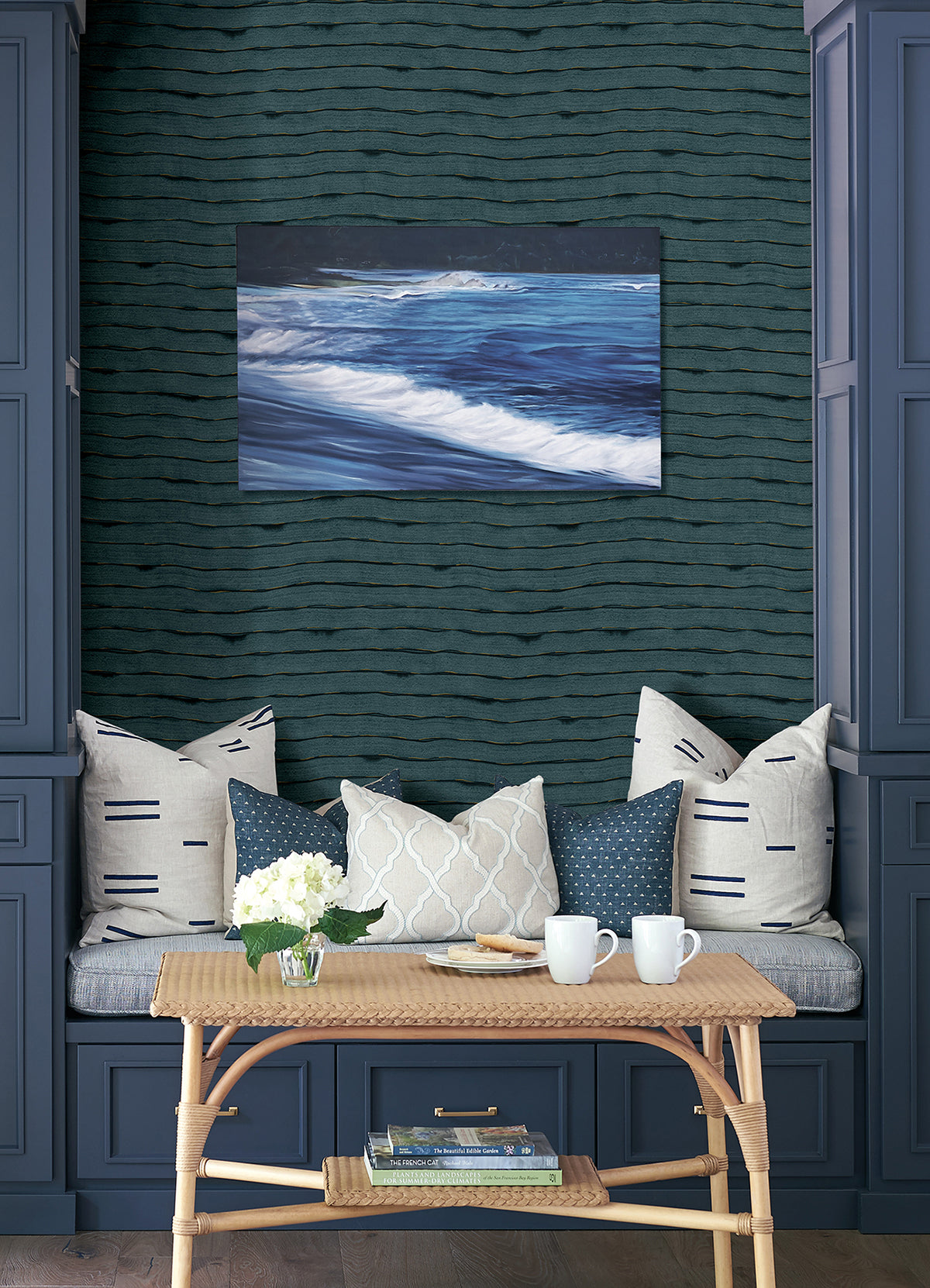 naia-blue-horizontal-wavy-lines-wallpaper-york-wallcoverings-ast4682 - York Wallcoverings Wallpaper