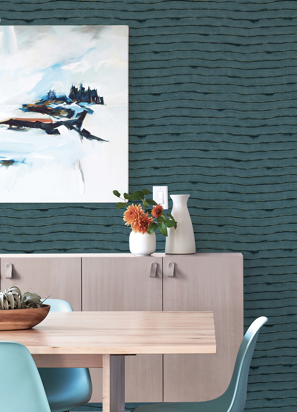 naia-blue-horizontal-wavy-lines-wallpaper-york-wallcoverings-ast4682 - York Wallcoverings Wallpaper