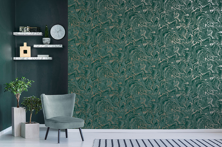 suave-dark-green-marble-wallpaper-york-wallcoverings-fd43058 - York Wallcoverings Wallpaper