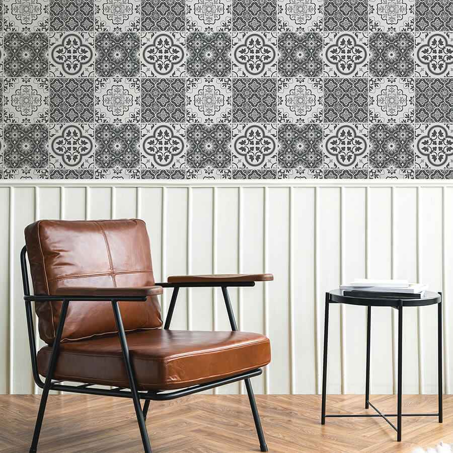 Charcoal Lisbon Tile Peel and Stick Wallpaper - York Wallcoverings - NHS4773 - York Wallcoverings Wallpaper
