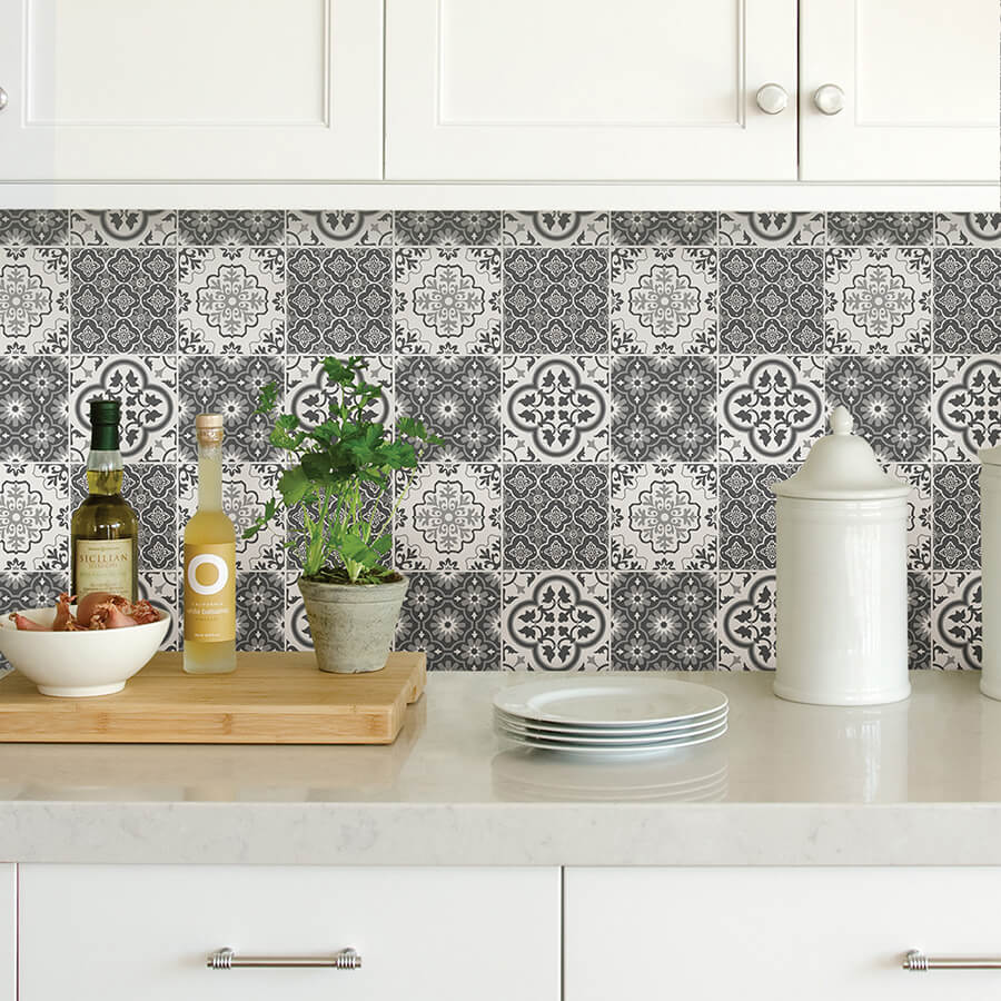 charcoal-lisbon-tile-peel-and-stick-wallpaper-york-wallcoverings-nhs4773 - York Wallcoverings Wallpaper