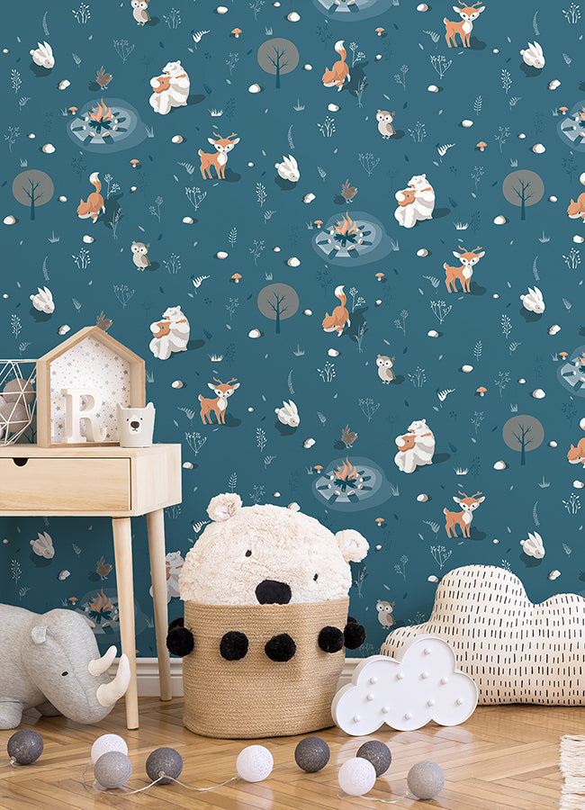 Jesper Blue Campfire Wallpaper - 4060-31311- York Wallcovering