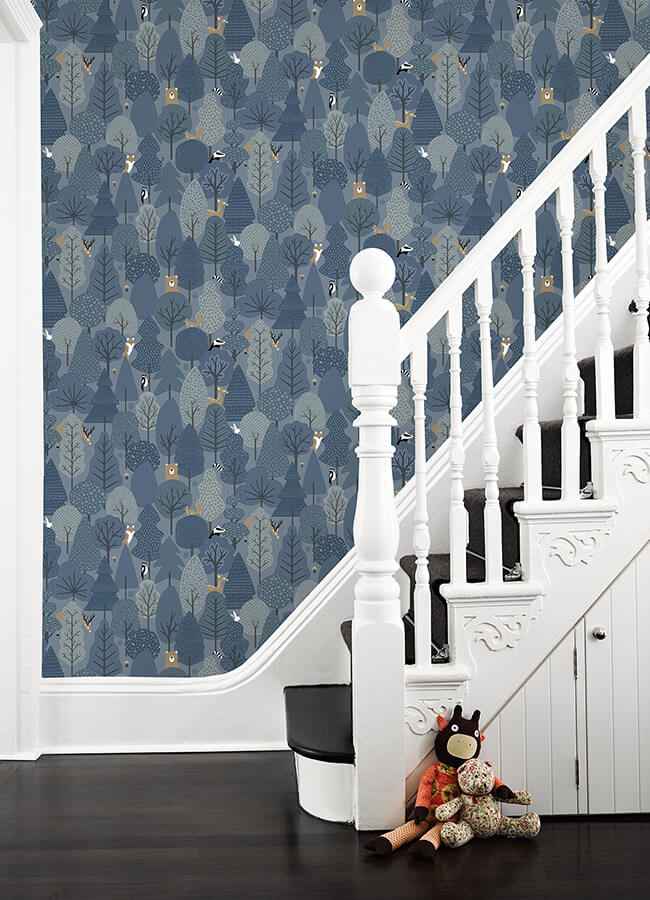 Quillen Indigo Forest Wallpaper - York Wallcoverings - 4060-51601 - York Wallcoverings Wallpaper