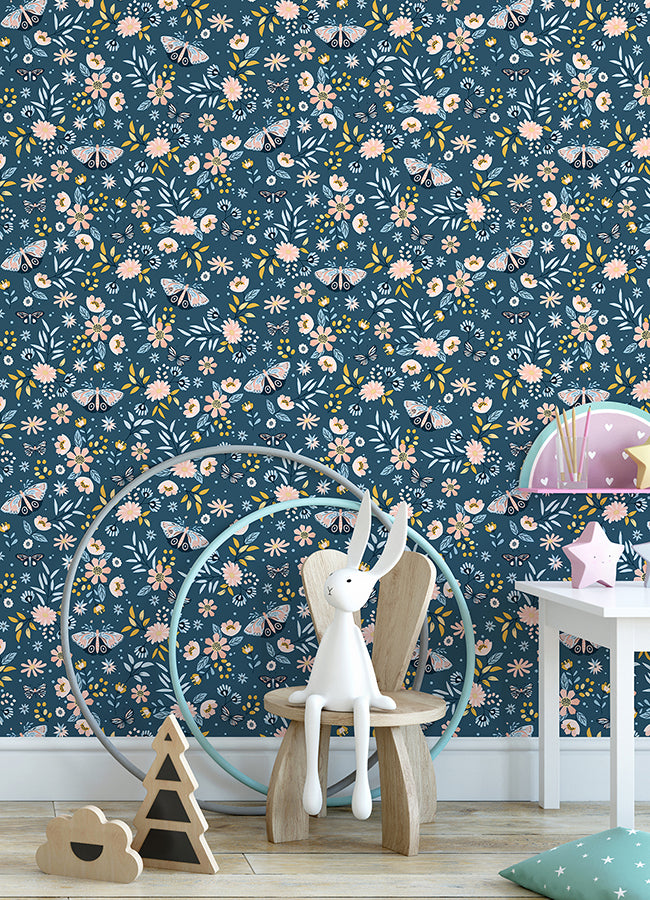 Zev Blue Butterfly Wallpaper - 4060-58101 - York Wallcovering
