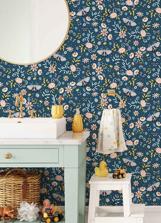 Zev Blue Butterfly Wallpaper - York Wallcoverings - 4060-58101 - York Wallcoverings Wallpaper