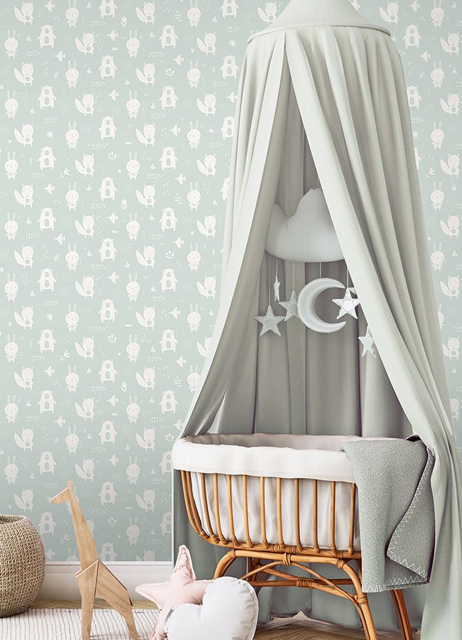 Bitsy Mint Woodland Wallpaper - 4060-91304- York Wallcovering
