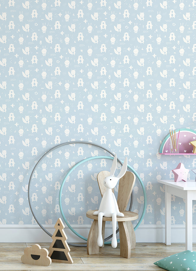 Bitsy Sky Blue Woodland Wallpaper - 4060-91311- York Wallcovering