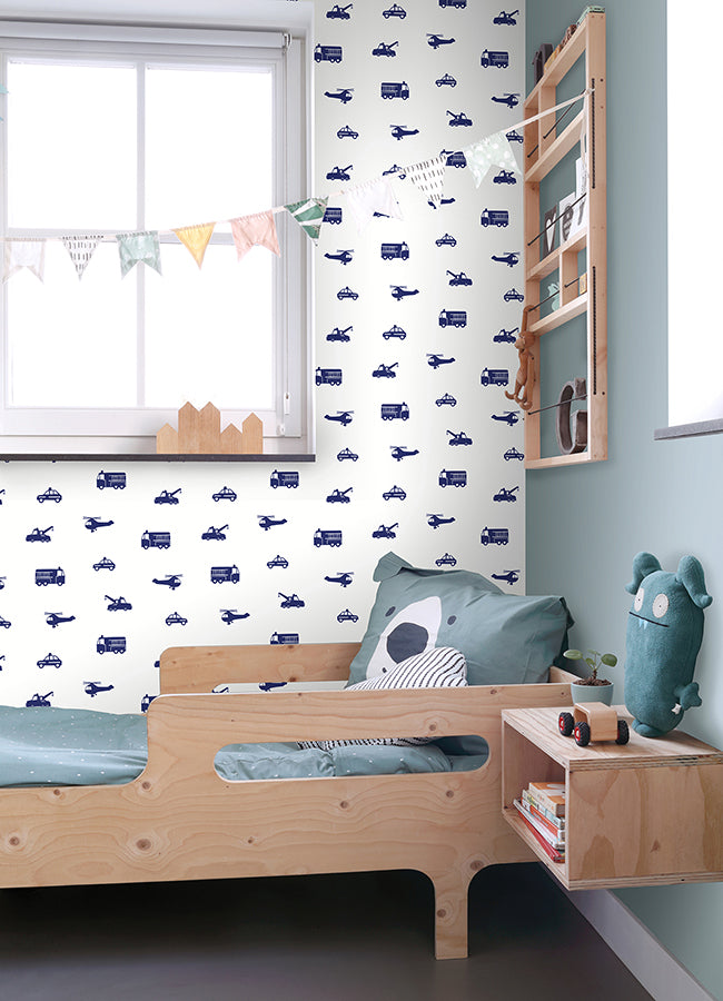 Briony Navy Vehicles Wallpaper - 4060-137321 -York Wallcovering