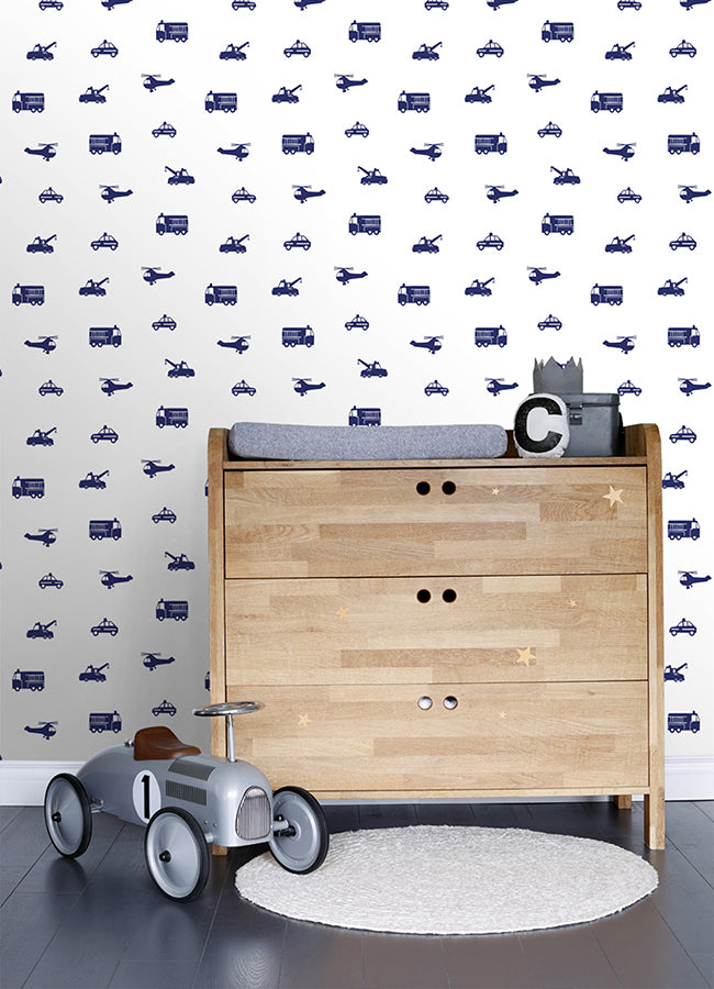 Briony Navy Vehicles Wallpaper - 4060-137321 -York Wallcovering